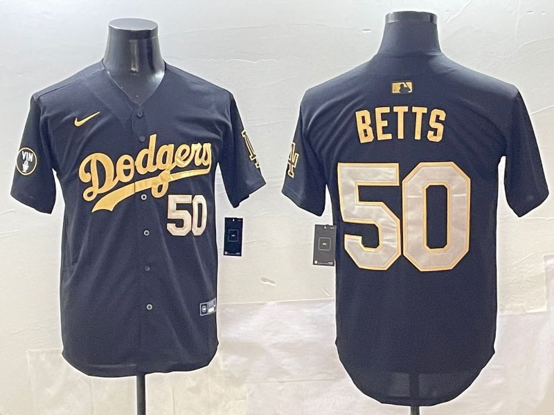 Men Los Angeles Dodgers #50 Betts Black Gold Nike 2025 MLB Jersey style 4263